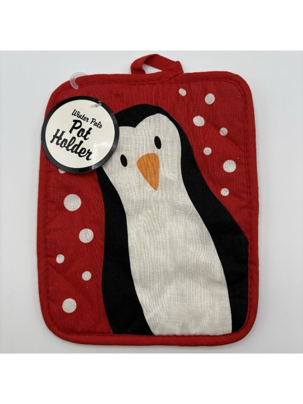 Winter Penguin Pot Holder Square Red White Black Christmas Holiday Decor Hanging